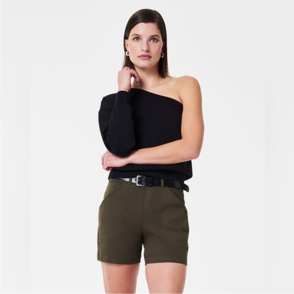 Spanx Twill Shorts 6” Olive Green Pull On